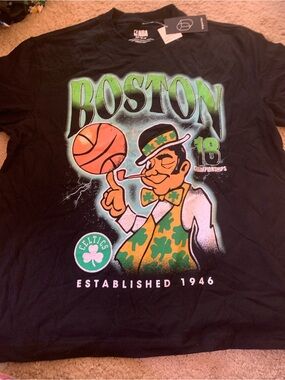 Original Use Boston Black Graphic Tee with Green and Orange Accents